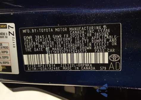 2007 Toyota Matrix Xr z USA, uszkodzony, nr VIN 2T1KR32E77C645575